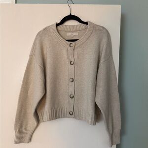 LOFT Neutral Beige Cropped Button Cardigan